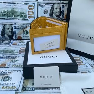 GUCCI Mens Leather Wallet black & Yellow with window ID limited edition SOLD OUT